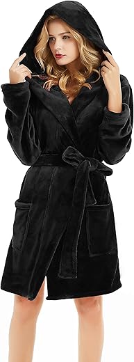 U2Skiin Women Hooded Fleece Robe, Short Plush Robes For Womens With Hood Soft Warm Spa Bathrobe