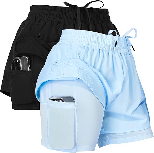 Ultra Performance Gym Shorts Women Pack Of 2, Nylon Compression Workout Shorts Women With Liner