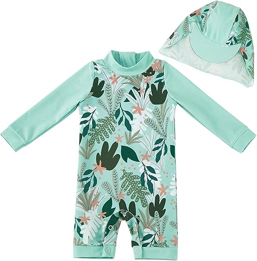 Umelok Baby Girls Swimwear Sets One Piece Rash Guard Swimsuit With Sun Hat Upf50+ Sun Protection