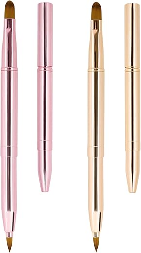 Unaone [2 Pack] Lip Brush For Lipstick, Retractable Lip Brushes, Dual-Ended Makeup Brush For Lipstick Lip Gloss, Include Lid