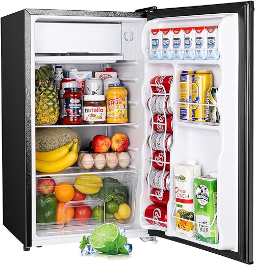 Upstreman 3.2 Cu.ft Mini Fridge With Freezer, Single Door Mini Fridge, Adjustable Thermostat, Mini Refrigerator For Bedroom, Office, Dorm, Black-Br321