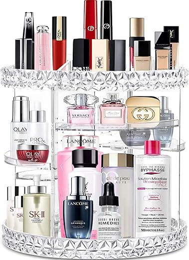 V-Hanver 360 Rotating Makeup Organizer Perfume Organizer With 8 Adjustable Layer Clear Cosmetic Storage Display Case Large Capacity Acrylic Beauty Organizer For Vanity Countertop Or Bedroom Dresser