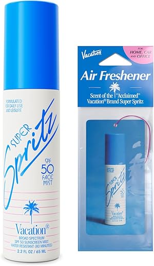 Vacation Super Spritz Spf 50 Sunscreen Face Mist + Air Freshener Bundle, Daily Face Sunscreen Spray, Spf Face Spray, Sunscreen Spray For Face, Face Mist Sunscreen, 2.2 Fl. Oz.