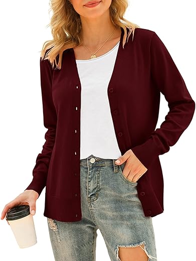 Viishow Women'S V Neck Button Down Knitwear Long Sleeve Soft Basic Knit Cardigan Sweater