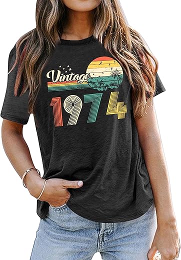 Vintage 1974 T Shirt Women 50Th Birthday Gift Shirt 50 Years Old Tee Retro Birthday Short Sleeve Top