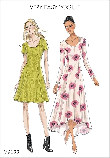 Vogue Patterns Misses' Knit Fit And Flare Dresses Sewing Pattern, 14-16-18-20-22, Red