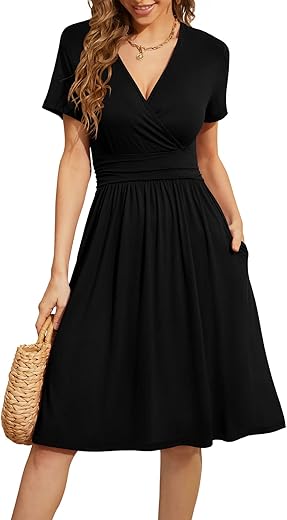 Weaczzy Women'S Summer Short Sleeve Casual Dresses V-Neck Floral Party Dress With Pockets