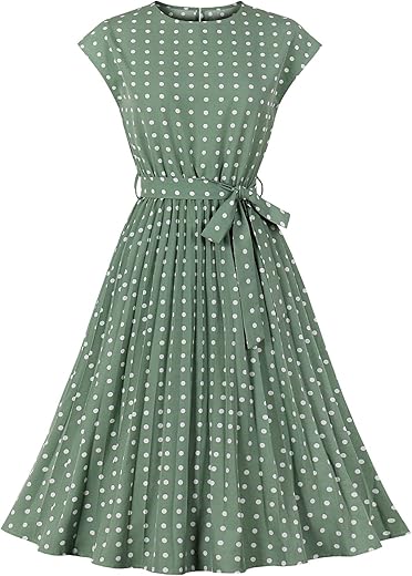 Wellwits Women'S Cap Sleeves Pleated 40S 50S Vintage Dress