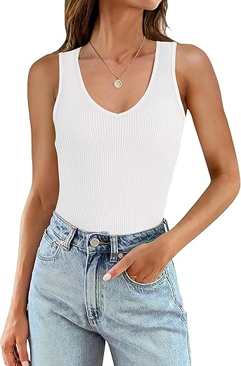 Wiholl Womens Ribbed Tank Tops 2024 Summer V Neck Slim Fitted Tops Casual Basic Knit Sleeveless Shirts