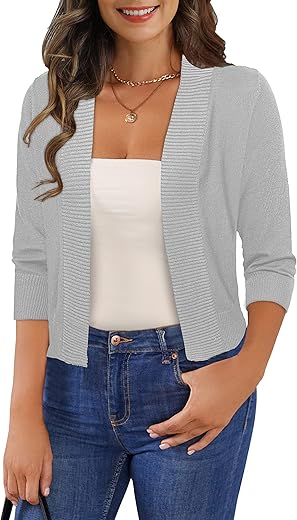 Women'S 3/4 Sleeve Cropped Cardigan Sweaters Open Front Bolero Short Shrugs S-Xl