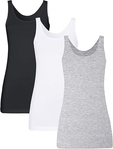 Womens 3 Packs Long Tank Tops Stretchy Cotton Sleeveless Camisole Undershirts Layering Workout Yoga Camis