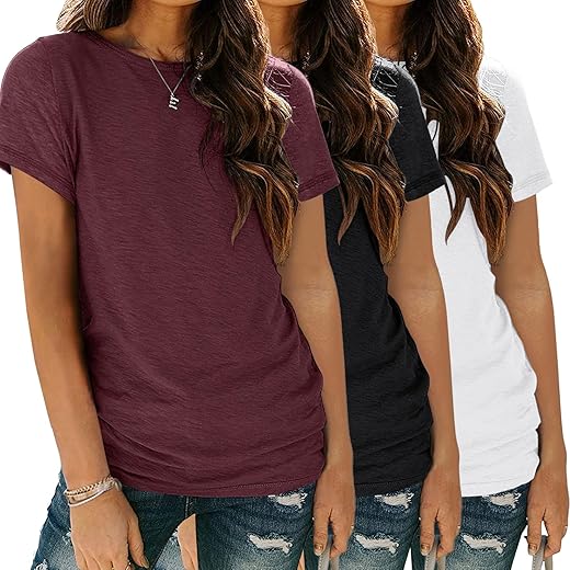 Womens 3 Pack T Shirts Basic Short Sleeve Tees Crewneck Fashion Tops Loose Fit Lightweight Casual Summer Clothes 2024