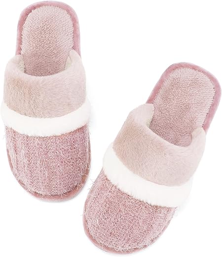 Womens Cozy Memory Foam Slippers Soft Warm Slip On Faux Fur House Slippers,Anti-Skid Rubber Sole,Creative Gifts For Women Mom Girlfriend