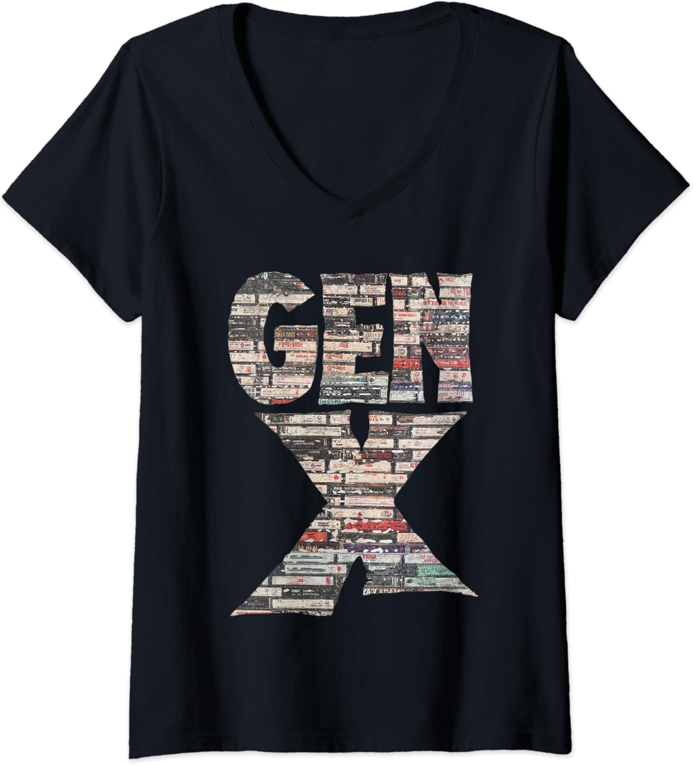 Womens Gen X 80’S Rock Cassettes V-Neck T-Shirt