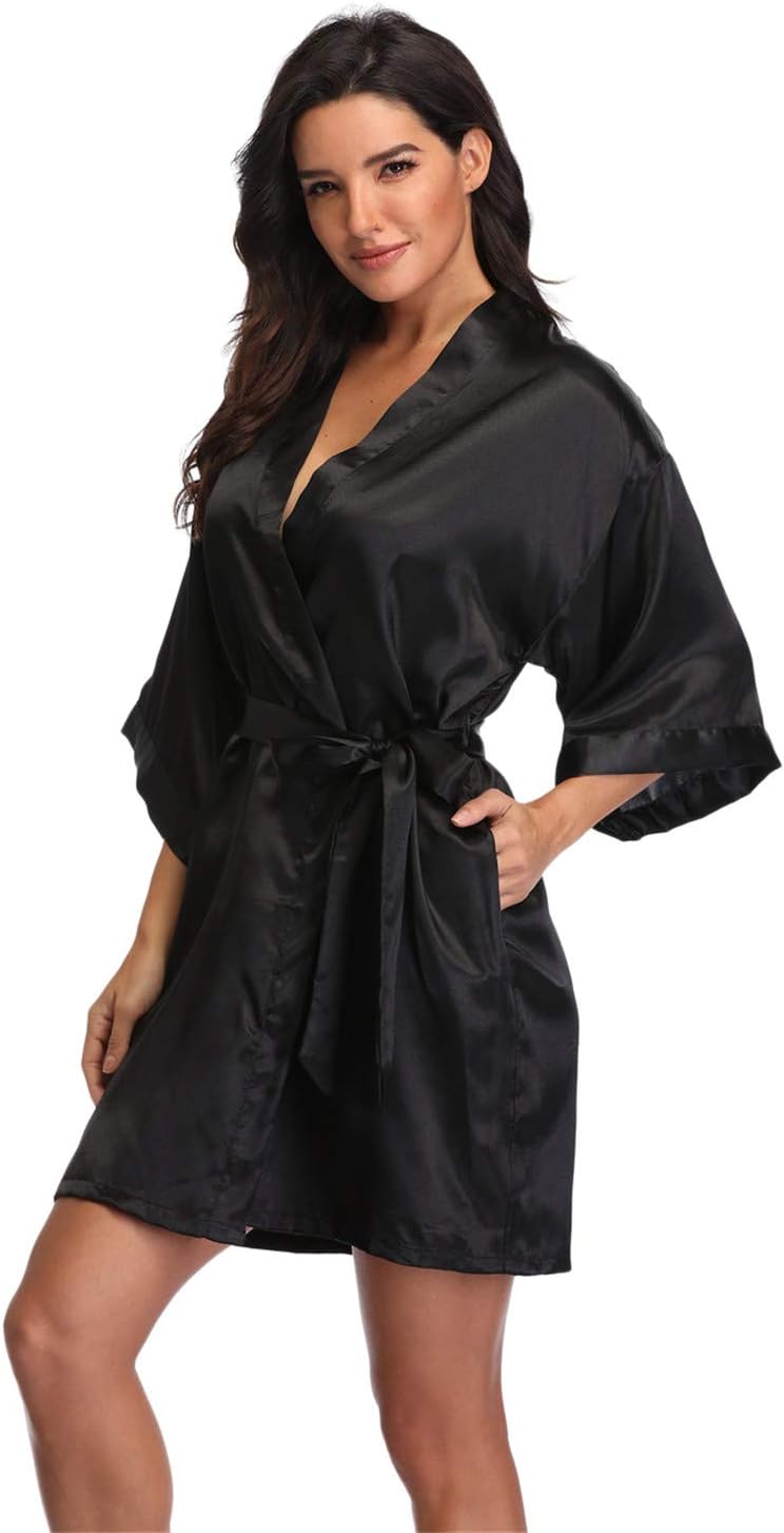 Women'S Pure Short Silky Robes Bridesmaid Bride Party Satin Robes Sleepwear