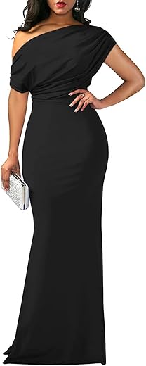 Women'S Sexy Off Shoulder Bodycon Maxi Dresses Casual Short Sleeve Mermaid Club Party Long Dress