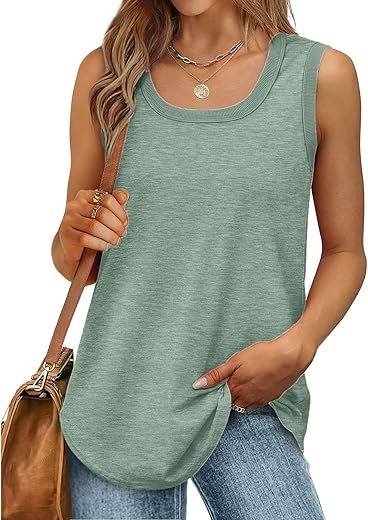 Womens Tank Tops Summer Loose Sleeveless Tops Scoop Neck Curved Hem Casual Flowy Shirt 2024 Outfits Clothes