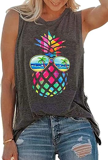 Womens Tank Tops Summer T Shirts Sleeveless Casual Loose Tunic Blouses