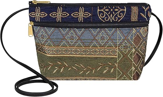 Women'S Tapestry Zipper Purse Crossbody Handbag, Adjustable Cord, Handmade In Usa