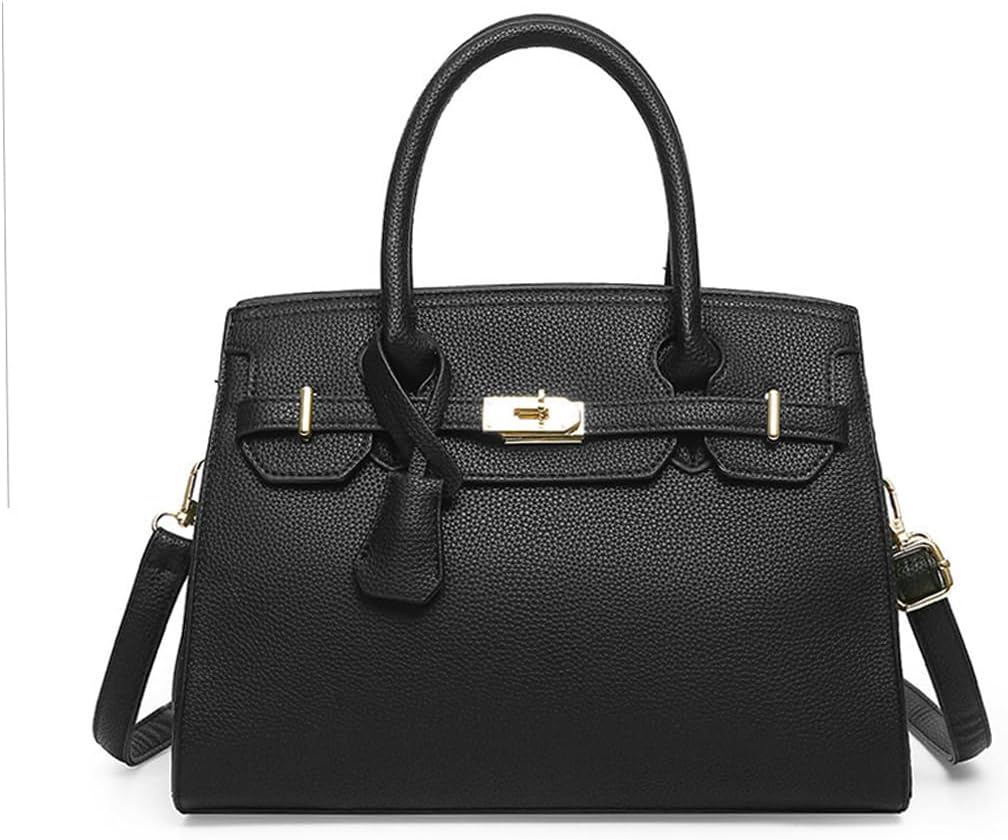 Women'S Top Handle Satchel With Detachable Strap Ladies Designer Leather Crossbody Bag (B-Black)