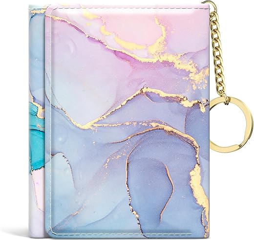 Womens Wallet, Small Slim Rfid Card Wallets For Women, Trifold Leather Card Wallet Organizer, Cute Front Pocket Wallets With 7 Card Slots &Amp; Id Window, Colorful Ink Marble