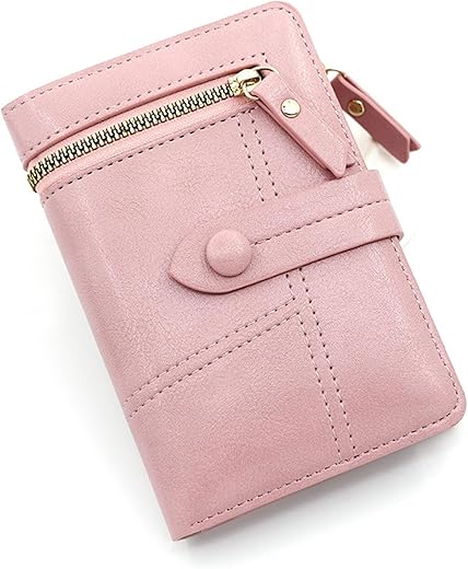 Womens Wallet Wallets For Women, Bifold Small Wallets Woman With Id Window, 2 Zip Pocket, Women'S Wallets With 8 Card Slot, Pu Leather Card Holder Wallet Fashionable Simplicity (Pink)