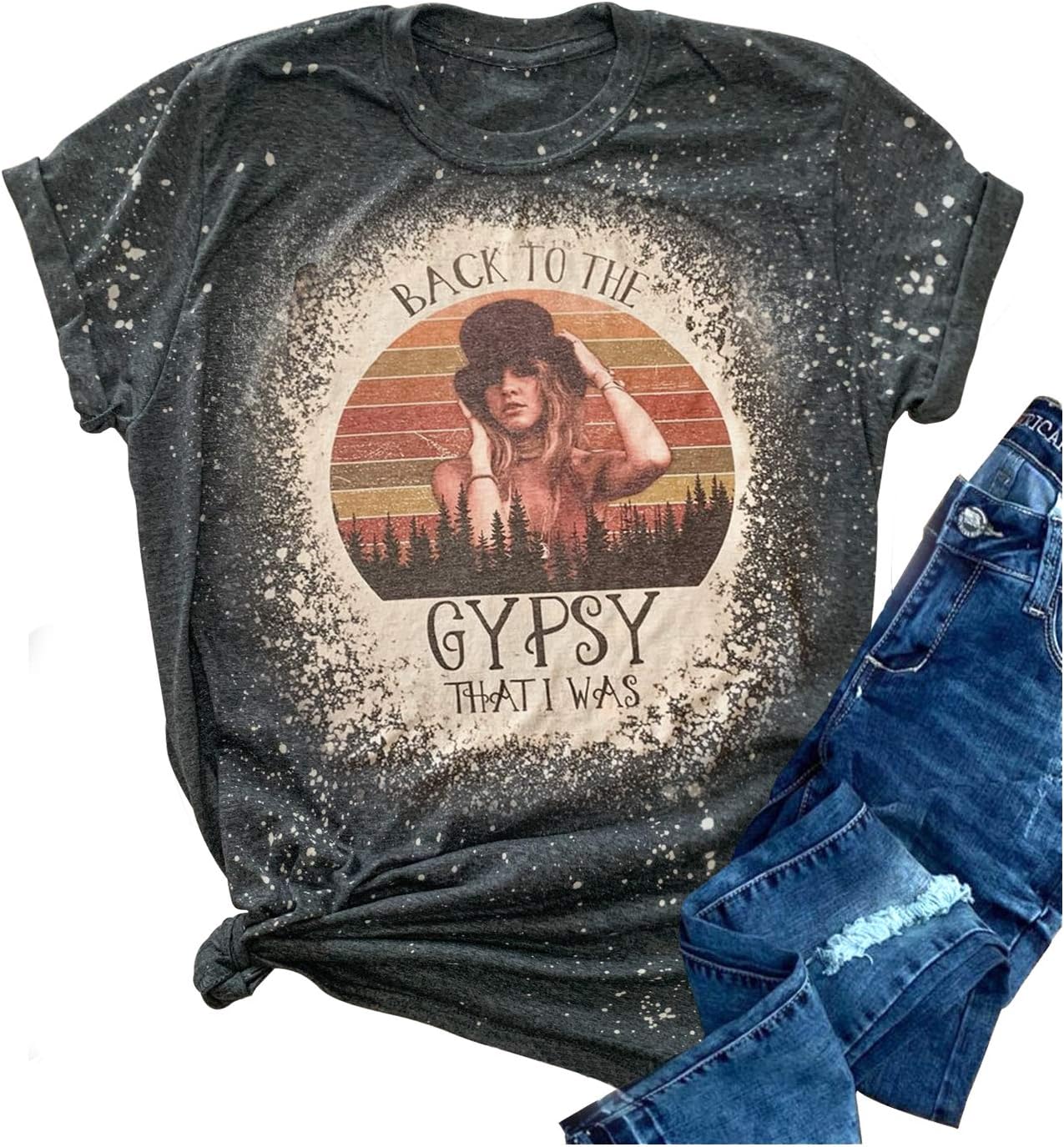 Women Vintagae T Shirt Back To The Gypsy That I Was Stevie Shirt Nicks Graphic Music Tees Shirt Rock Band Tops Blouse