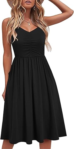 Yathon Casual Dresses For Women Sleeveless Cotton Summer Beach Dress A Line Spaghetti Strap Sundresses With Pockets