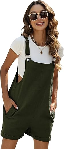 Yeokou Women'S Cotton Linen Short Overalls Casual Summer Bib Shortalls With Pockets