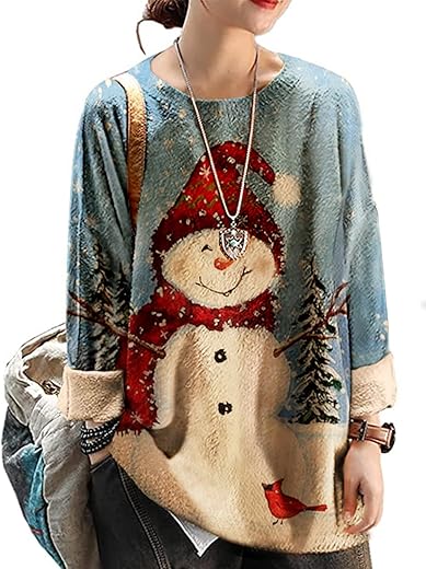 Yesno Women Ugly Christmas Sweater Graphic Printed Oversized Pullover Sweaters Casual Loose Knit Tops S01