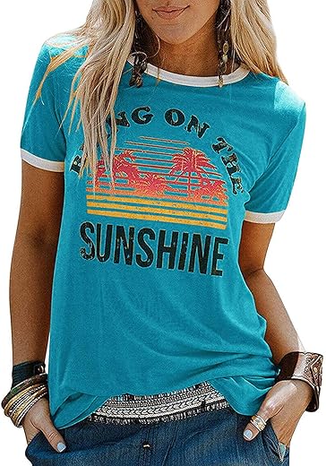 Yexipo Graphic Tees For Women Short Sleeve Summer Tops Funny Letter Printed Loose Casual T Shirts