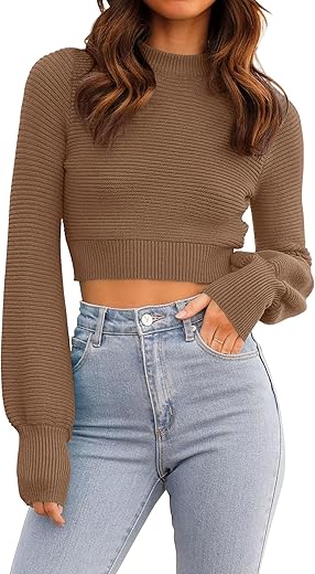 Zesica Women'S Fall Mock Neck Cropped Sweater 2024 Long Sleeve Soft Ribbed Knit Pullover Jumper Tops