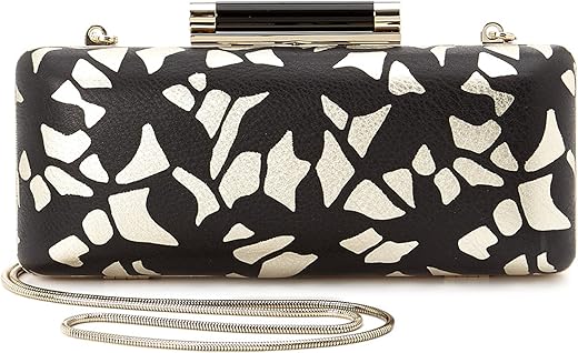 Diane Von Furstenberg Tonda Black Gold Leather Lace Clutch