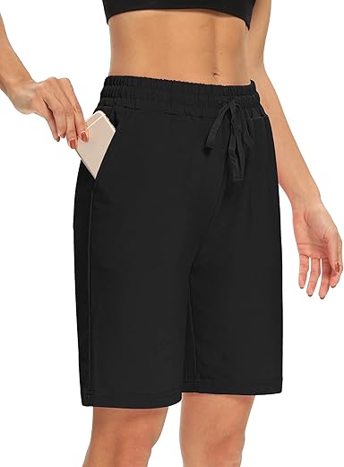 Dibaolong Womens Yoga Shorts Loose Comfy Drawstring Lounge Bermuda Shorts With 3 Pockets