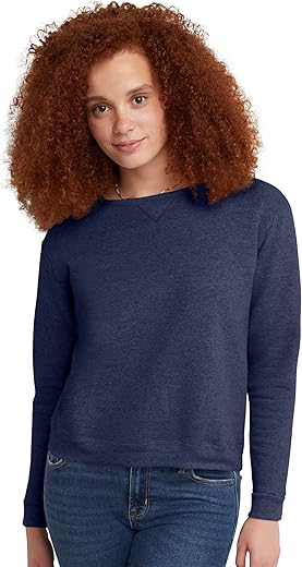 Hanes Womens Ecosmart V-Notch Crewneck Sweatshirt, Fleece Pullover Sweatshirt For Women