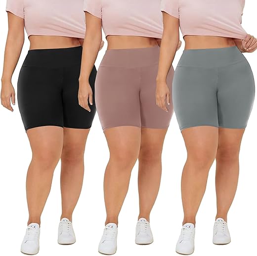 Qggqdd 3 Pack Plus Size Biker Shorts For Women – 8&Quot; High Waisted Black Shorts For Yoga Workout (2X 3X 4X)