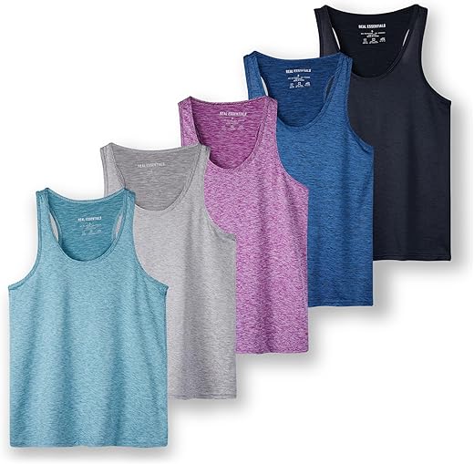 Real Essentials 5-Pack Women'S Racerback Tank Top Dry-Fit Athletic Performance Yoga Activewear (Available In Plus Size)