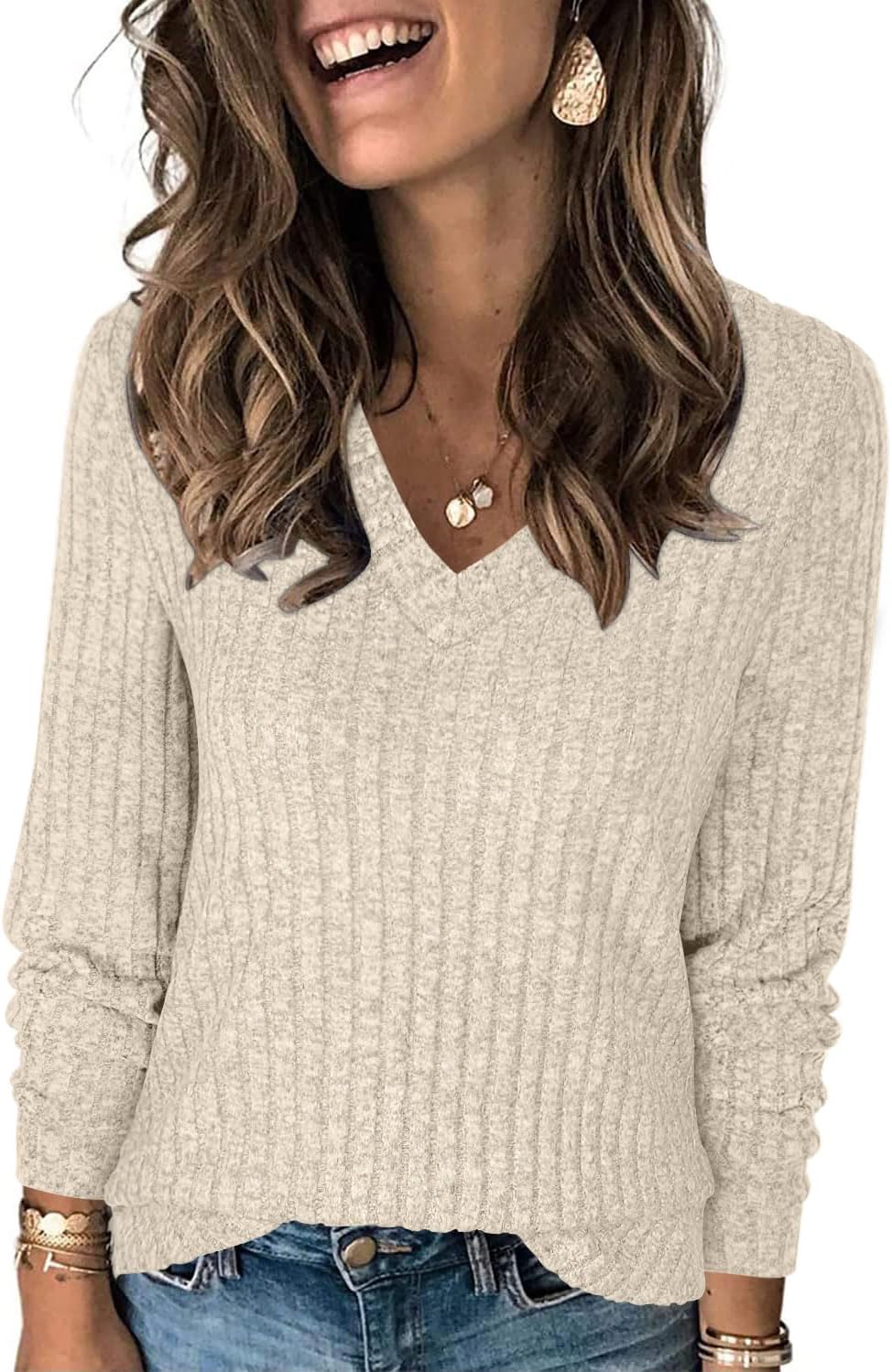 Sweaters For Women Fall Fashion 2023 Casual V-Neck Long Sleeve Tunic Tops