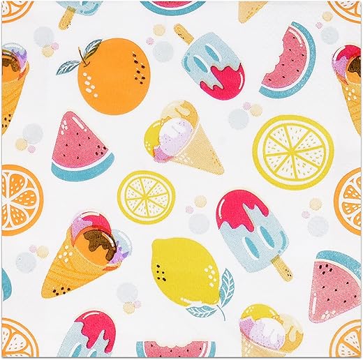 100 Fruits &Amp; Ices Cocktail Beverage Napkins Disposable Paper Ice Cream Pop &Amp; Fruit Dessert Napkin Tropical Summer Spring Pool Birthday Party Supplies