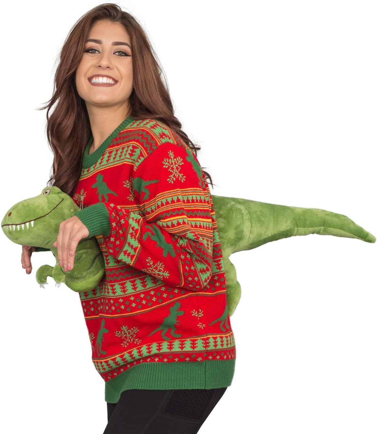 3D T-Rex Red And Green Adult Ugly Christmas Sweater