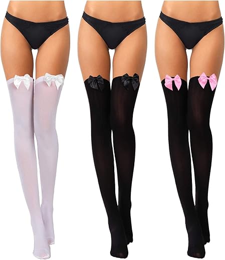 3 Pairs Over Knee Thigh Highs Stockings With Bow For Women Thigh High Socks Dress For Daily Wear Cosplay