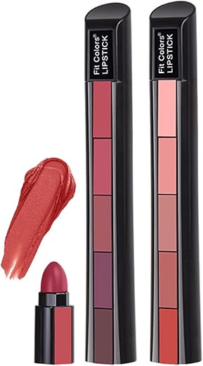 5 In 1 Matte Lipstick,Multicolor Combination Lipsticks Velvety High Pigment Lip Makeup Non-Marking Lip Gloss Moisturizing Long Lasting Lips Cosmetics Makeup(2Pcs)