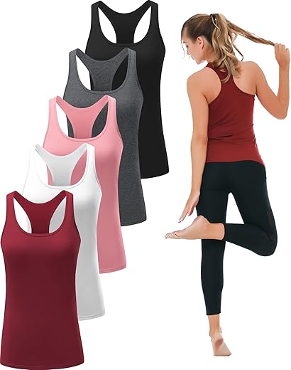 6, 5 Or 3 Pack Workout Tank Tops For Women, Athletic Racerback Sports Tank Tops, Compression Sleeveless Dry Fit Shirts