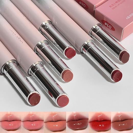 6 Colors Jelly Glossy Lipstick, 6Pcs Nude To Red Mirror Hydrating Lip Gloss, Long Lasting Moisturizing Tinted Lip Balm, Plumping Water Lip Glaze, Waterproof Long Lasting Lip Beauty Makeup