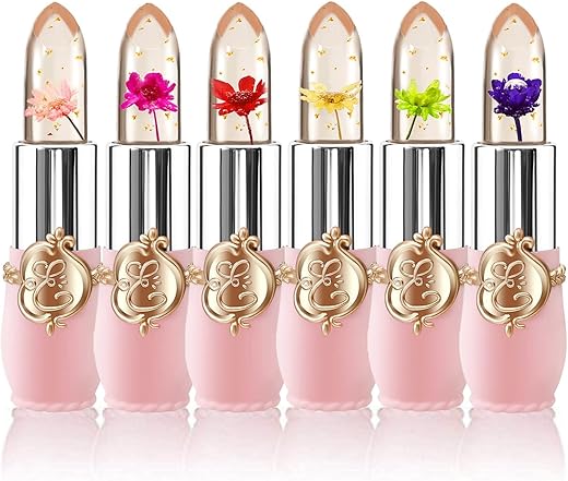 6 Pcs/Set Flower Jelly Lipstick Set Temperature Change Moisturizer Long Lasting Nutritious Balm Magic Color Change Lip Gloss