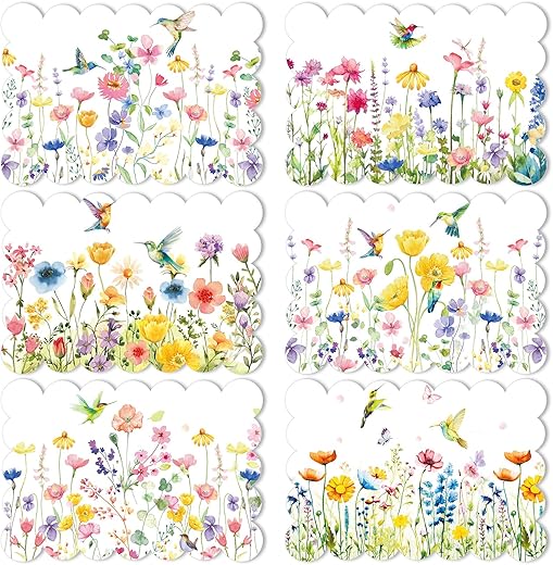 6 Pcs Watercolor Flowers Placemats 12 X 17 Inches Wildflower Plastic Placemats Set Of 6 Wipeable Floral Table Vinyl Placemats For Dining Kitchen Indoor Outdoor Party Holiday Decoration