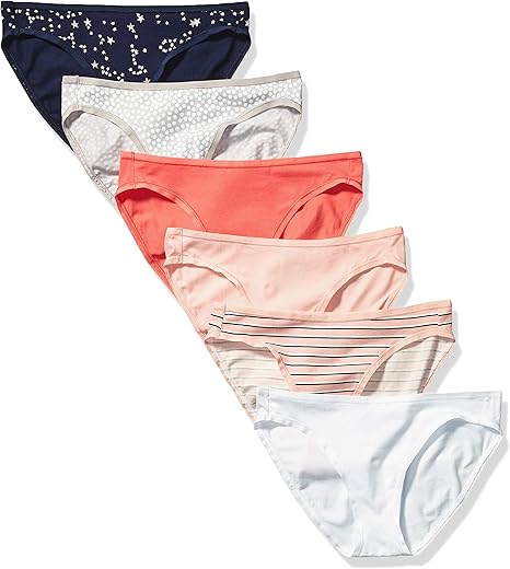 Amazon Essentials Women'S Cotton Bikini Brief Underwear (Available In Plus Size), Pack Of 6