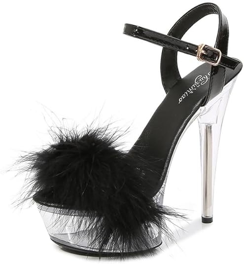 Ankle Strap Clear Platform Furry Sandals Heels Stiletto