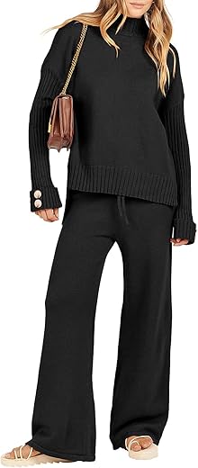 ANRABESS Women's 2 Piece Outfit Sweater Lounge Sets Long Sleeve Knit Pullover Wide Leg Pant Tracksuit Loungewear 2024 Fashion