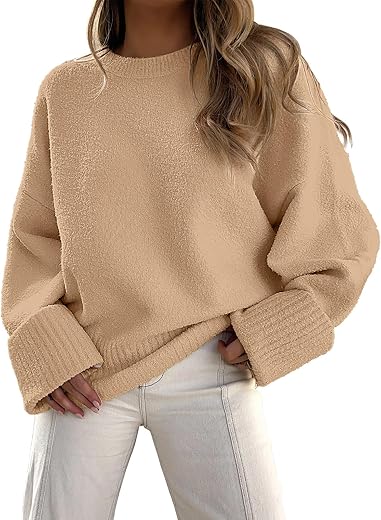 Anrabess Women'S Oversized Crewneck Long Sleeve Fuzzy Knit Casual Chunky Warm 2024 Fall Pullover Sweaters Top Trendy Outfits